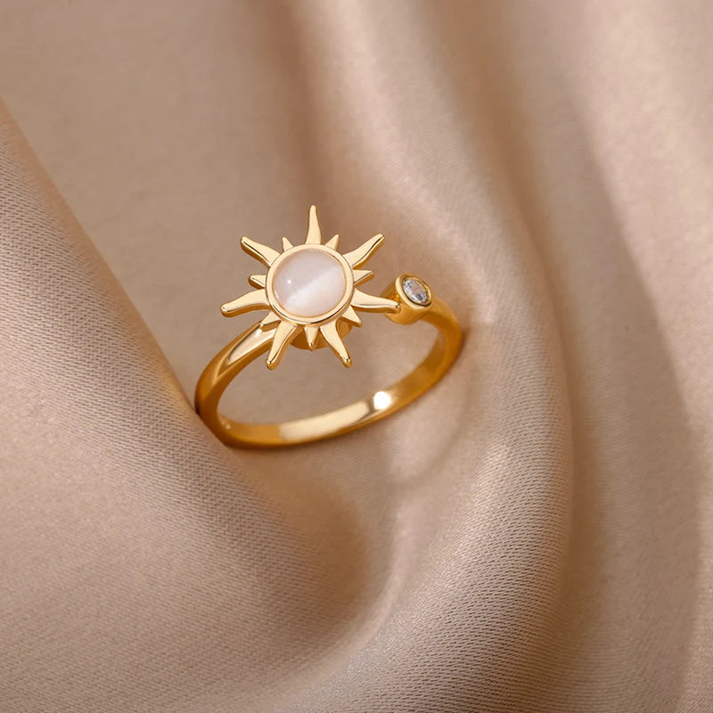 Anillo antiestrés para mujer de acero inoxidable con colgante de sol, spinner para la ansiedad, joyería de moda, regalo de cumpleaños, envío gratis