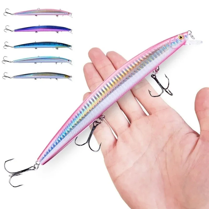 Leurre de pêche au vairon en plastique, appât Éldur, manivelle laser, gros faux poissons, appâts de pêche en mer, 16 couleurs, 18cm, 24g