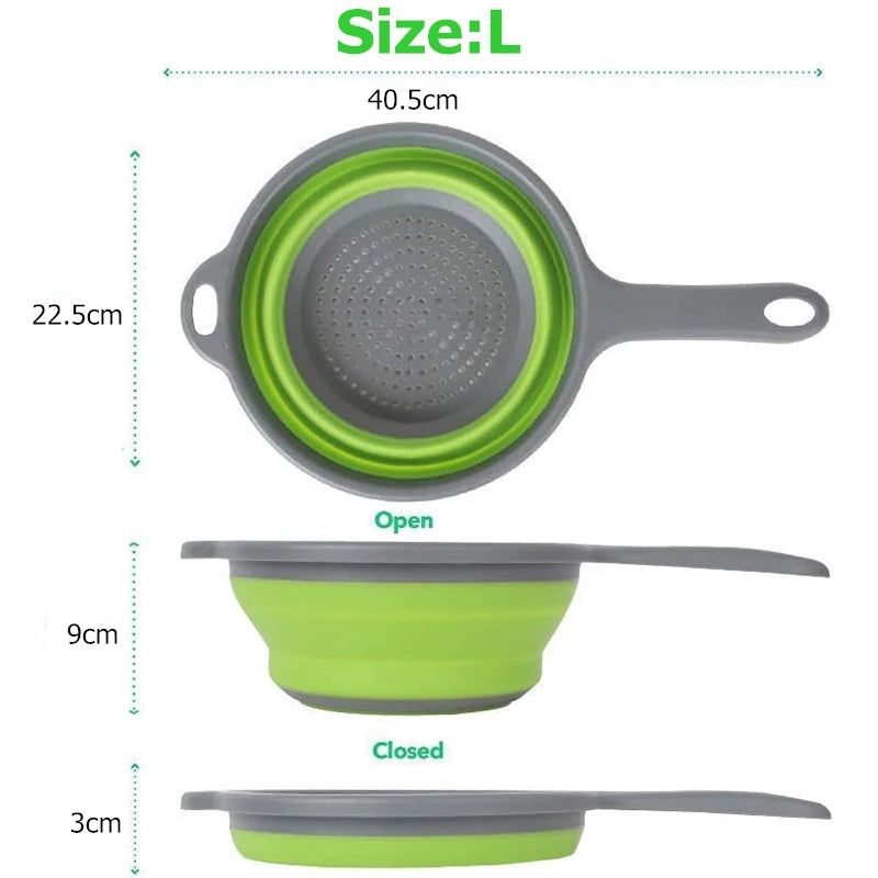 Passoire pliable en silicone avec poignée — égoutter pâtes, légumes, fruits, cuisine