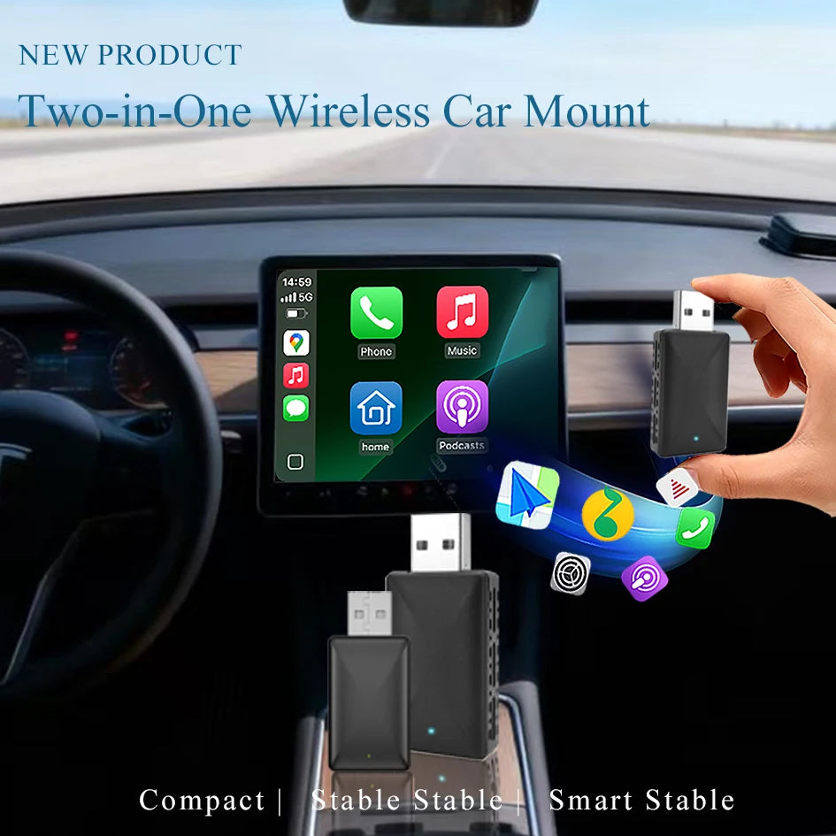 Adaptador Carplay inalámbrico 2 en 1, Android Auto, Dongle con cable a inalámbrico, caja inteligente AI, conexión automática, sistemas inteligentes para coche