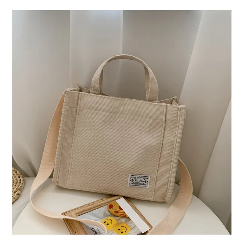 Sac Bandoulière Velours Côtelé Femme — Simple Grande Capacité Petit Carré
