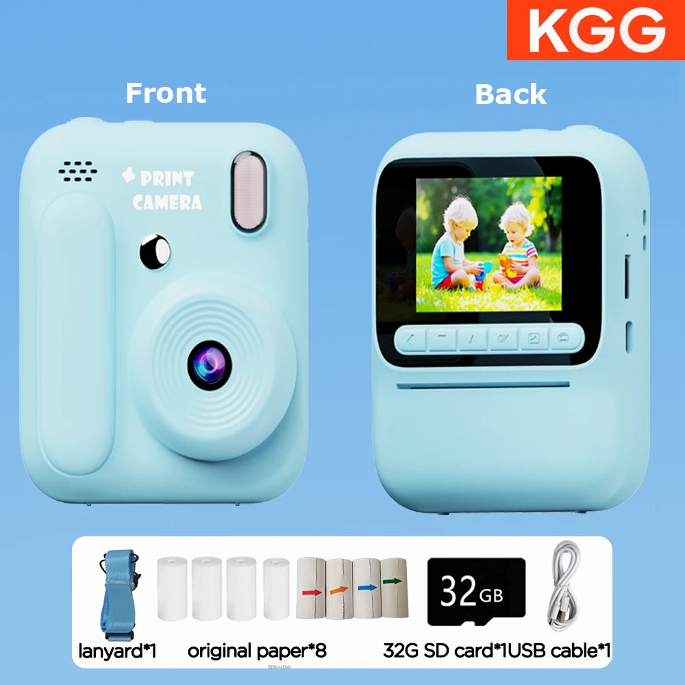 Instant Camera for Kids, Color Printing, 32GB, 1080P, Thermal Print Toy, Photo, Video Games, Music, Children's Gift