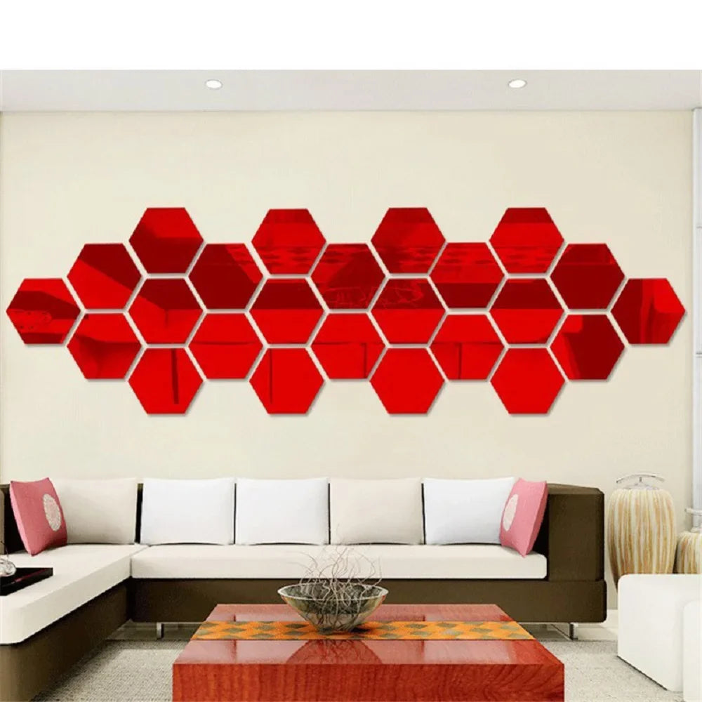 Autocollants muraux en miroir hexagonaux 6/12 pièces, autocollants en miroir acrylique 3D DIY, autocollants adhésifs amovibles, décoration de salon, salle de bain, maison