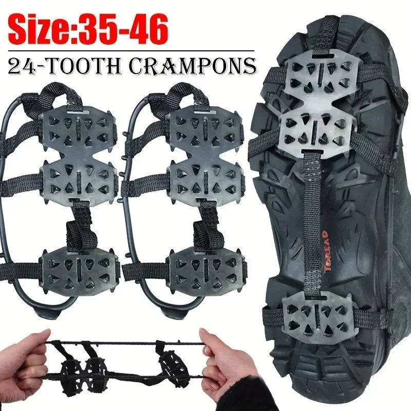 Griffe de glace antidérapante à 24 dents – couvre-chaussures de glace et de neige, adapté à la randonnée, à l'escalade, à la marche, à la course et à la chasse