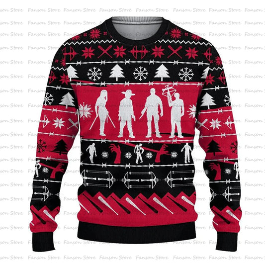 Pull Col Rond Motif Zombie Noël — Homme Femme Polyester Automne Hiver