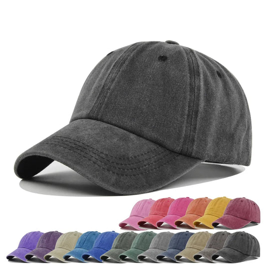 Men's and Women's Washed Cotton Baseball Cap, Vintage Hip Hop Snapback Hat, Solid Color Dad Hat, Bone Cap, Casual Outdoor Sport