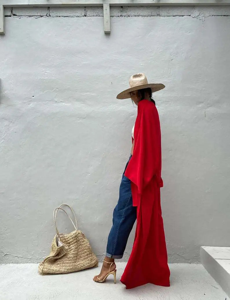 Robe de Plage Longue avec Ceinture pour Femme, Kimono Sexy, Cardigan d'Été, 5 Couleurs Unies