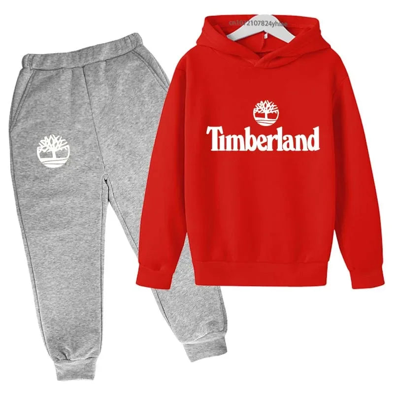Trajes casuales para niños y niñas de 2 a 13 años, marca de moda, letras estampadas, 2 piezas, sudadera con capucha + pantalón