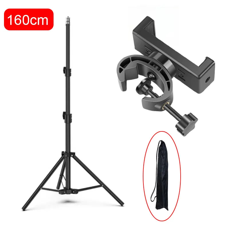 Trépied de diffusion en direct de 160cm, Type d'atterrissage, ancre de caméra, cadre lumineux pour Selfie, thermomètre en métal, support pour téléphone