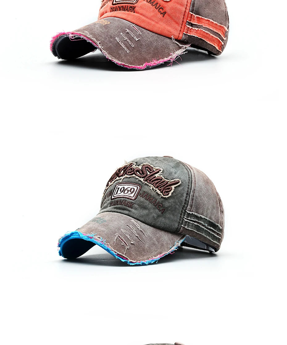 Casquette de baseball vintage lavée en coton — snapback, broderie, décontracté, unisexe