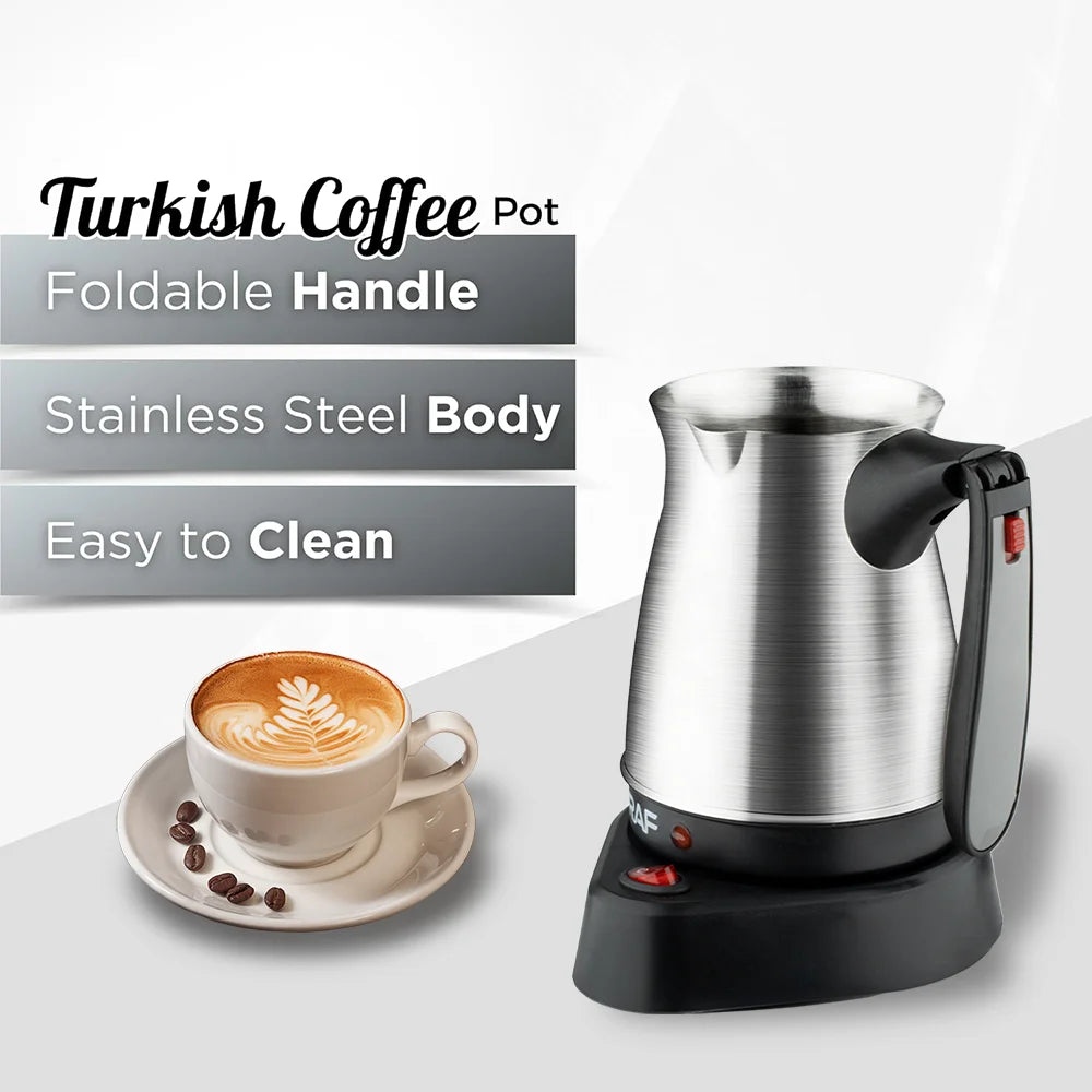 Cafetera turca portátil de 600W, cafetera italiana, árabe, griega, moka, asa plegable, fácil para el hogar y los viajes