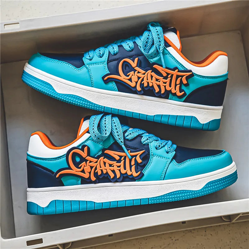 Blue Fashion Designer Skateboard Shoes Men Streetwear Hip Hop Sneakers Men Luxury Platform Skateboard Sneakers Men Basket Homme