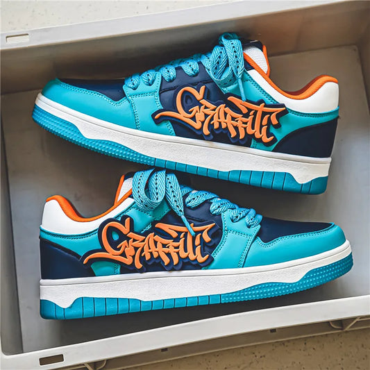 Baskets Skateboard Homme Bleu — Streetwear Hip-Hop Plateforme