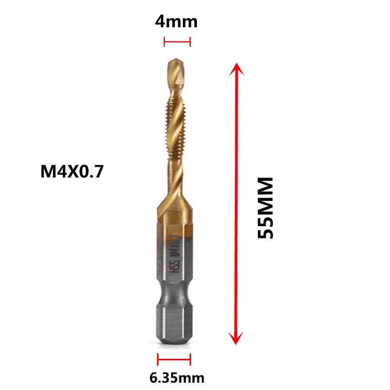 Forets tarauds plaqués titane tige hexagonale HSS — M3, M5, M6, M8, M10, outils à main