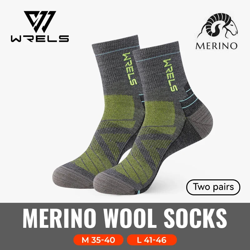 WRELS 1/2/3 paires chaussettes en laine mérinos thermique chaud hiver haute élastique épais chaussettes de randonnée Absorption d'humidité chaussettes de sport en laine