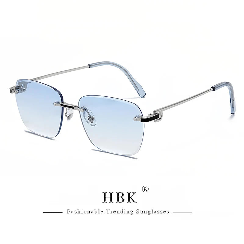 HBK Nueva montura sin montura Gafas de sol Hombre Gafas de sol degradadas Mujer Retro Negocios Compras UV400 Gafas de sol Hombre