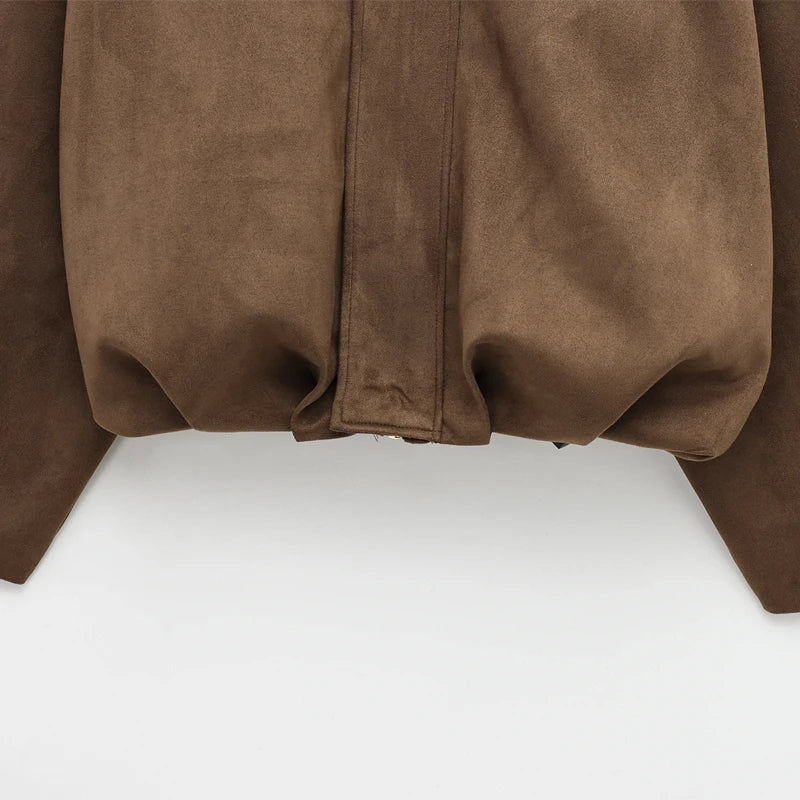 HXAO femmes Bomber veste revers fermeture éclair manches longues veste en daim femmes 2025 haute rue recadrée vestes de course manteaux vêtements d'extérieur