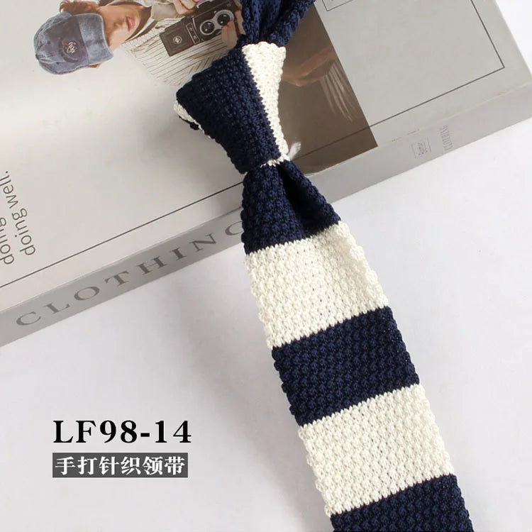 Cravates tricotées rayées pour hommes, rétro étroit, Style coréen, chemises décontractées, accessoires, costume, cravate
