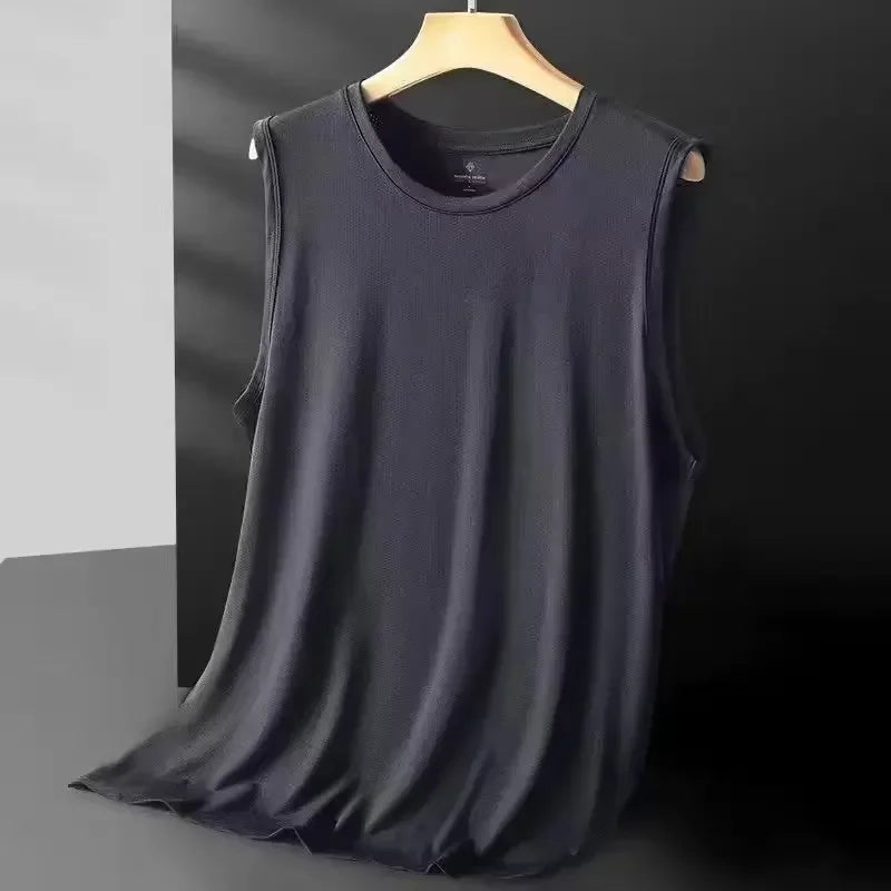 Débardeur en maille de soie glacée pour homme 2026 – Léger, sportif, sans manches, pour l'été – T-shirt décontracté et tendance