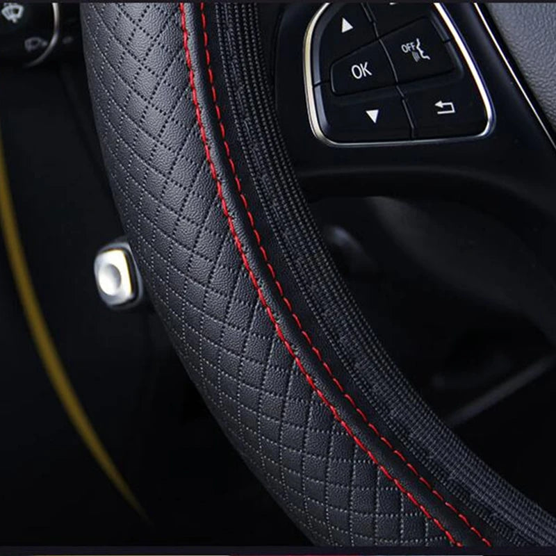 Funda de volante universal para automóvil, 37/38cm, antideslizante, de cuero grabado en relieve, estilo de coche