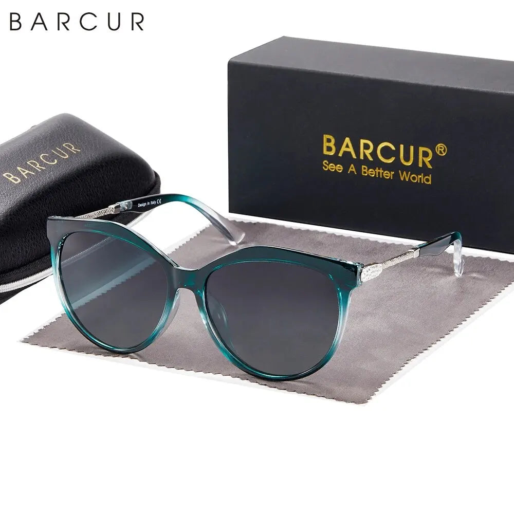 BARCUR-Gafas de sol polarizadas ojo de gato para mujer, redondas, degradadas, Oculos