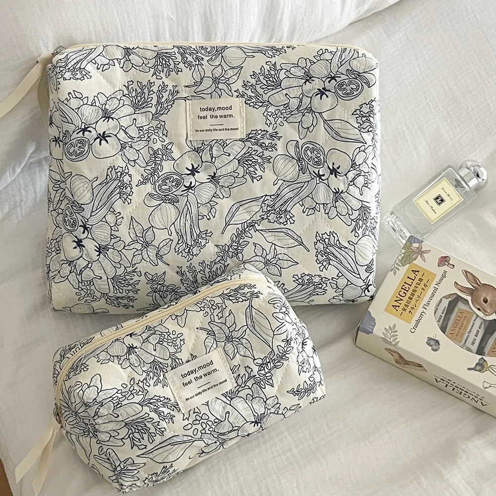 Sac Cosmétique Vintage Fleurs Femme — Trousse Maquillage Voyage Matelassée