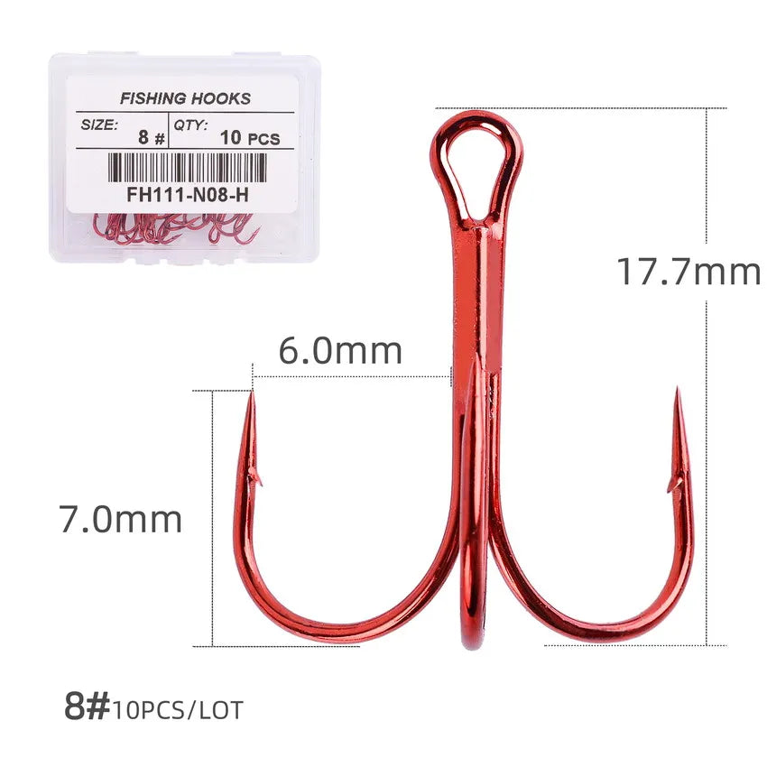 Hameçons triples de pêche aiguisés blancs, matériel de pêche au poisson, outils et accessoires, 10 pièces/boîte