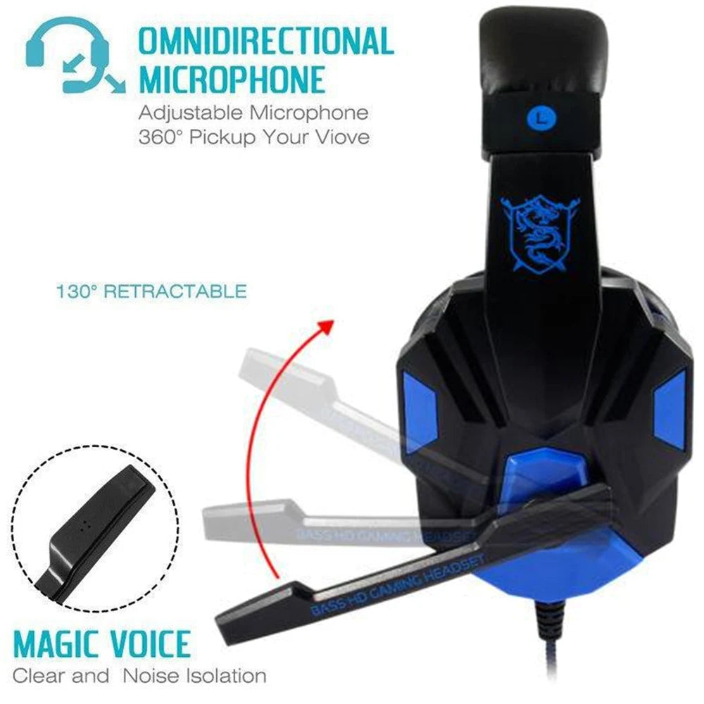 3.5mm Wired Gaming Headset PC Stereo Bass Gamer Headphone Phone Laptop Earphone Headset with Microphone for PS4 Xbox One Switch