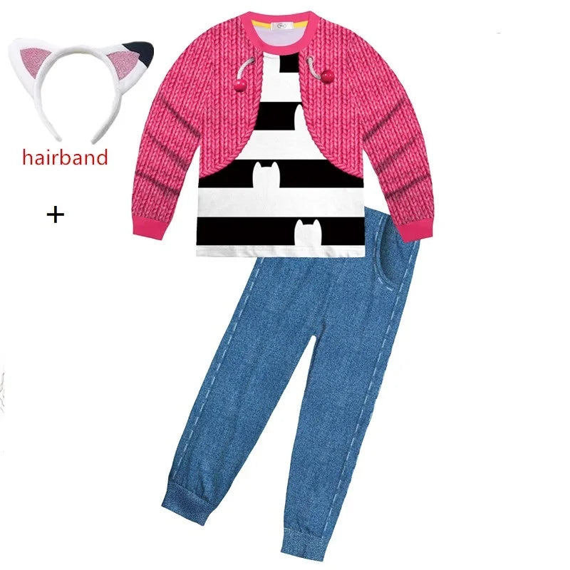 Costume enfant chat — pyjama à manches longues, t-shirt + pantalon + bandeau, tenue Halloween