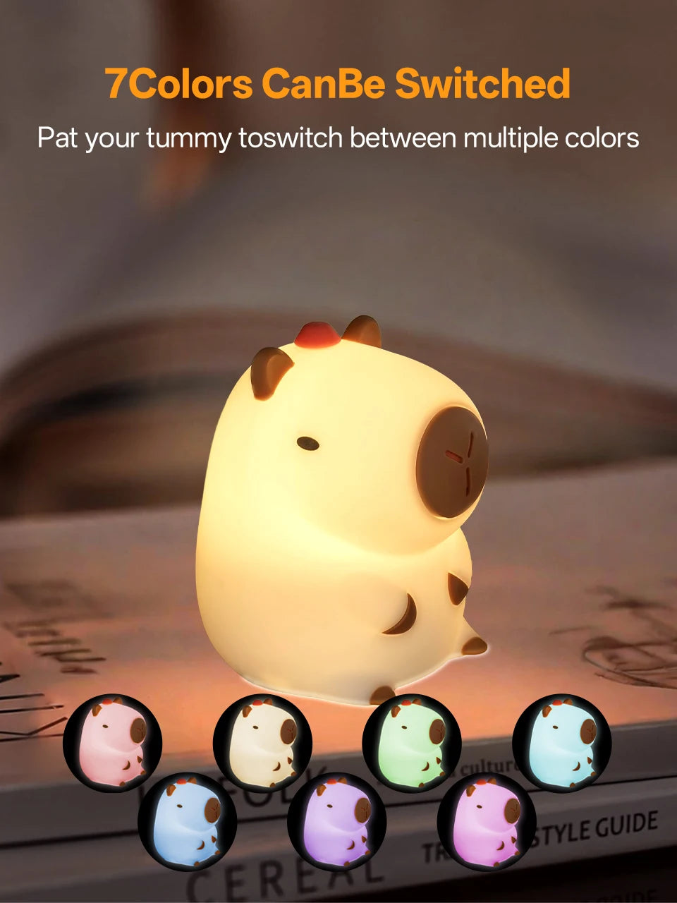 Veilleuse Capybara rechargeable — lampe de nuit pour enfants, décoration chambre, cadeau