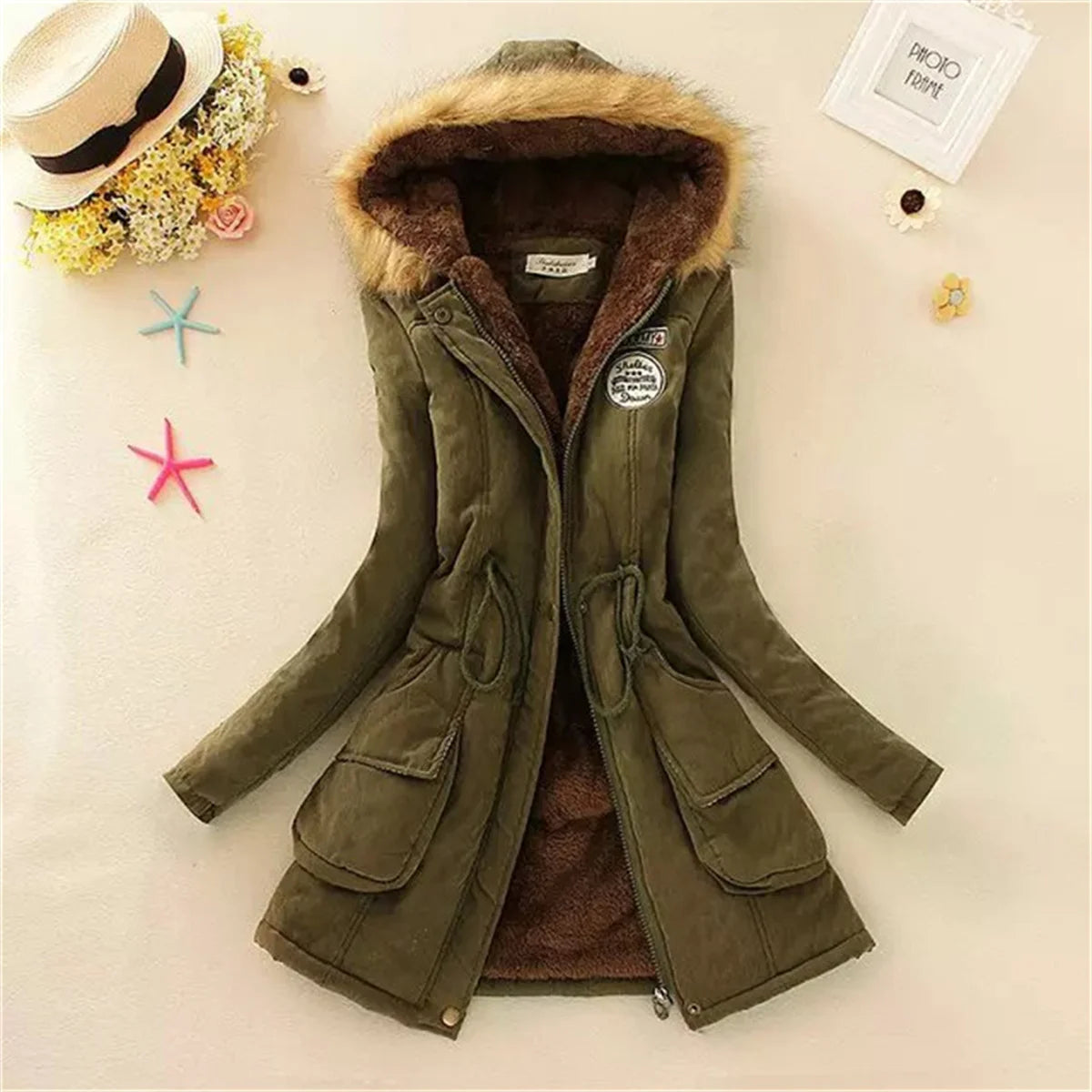 Chaqueta de invierno con capucha forrada de lana para mujer, abrigo cálido acolchado con cordón, Parkas coreanas informales, ropa de calle abullonada