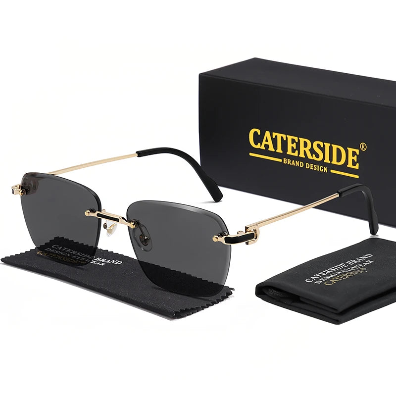 CATERSIDE New Rimless Pilot Sunglasses Men Gradient Sunglasses Women Retro Business Shopping UV400 Sun Glasses For Men