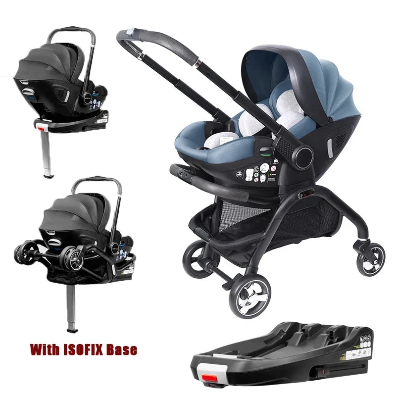 Cochecito de bebé 4 en 1, silla de coche para niños con base ISOFIX, cochecito de lujo portátil y ligero para recién nacidos