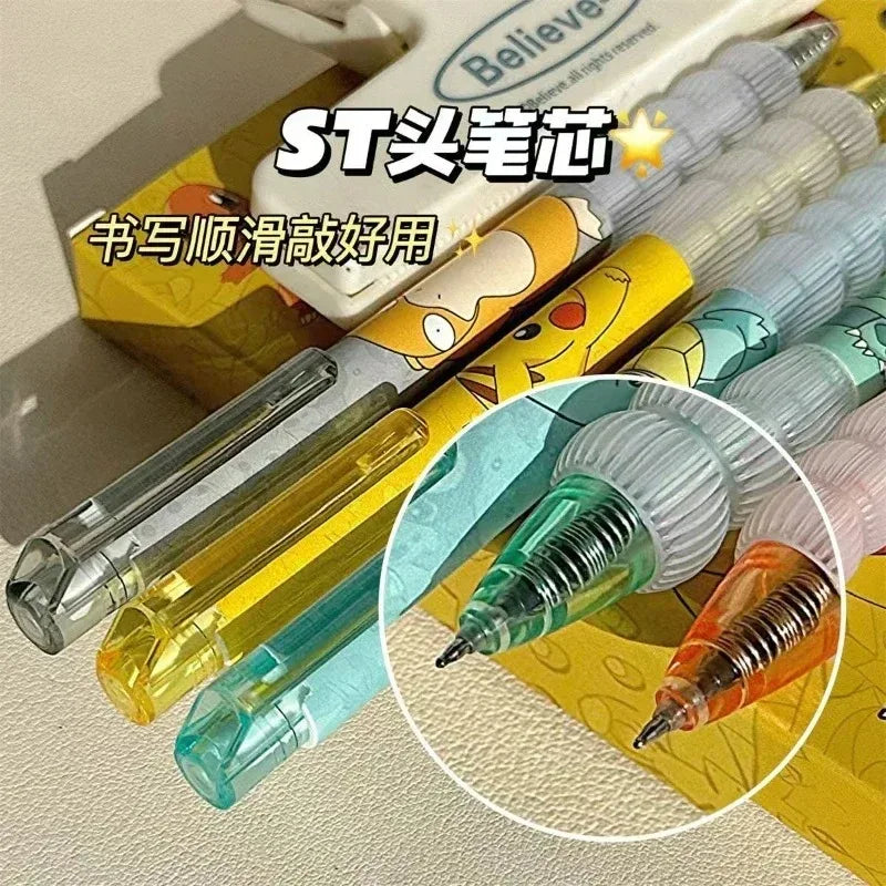 Plumas de Gel de presión de Pokemon Pikachu Squirtle Charmander, 5 piezas, juego de bolígrafos de Gel de dibujos animados, útiles escolares y de oficina, regalos para niños