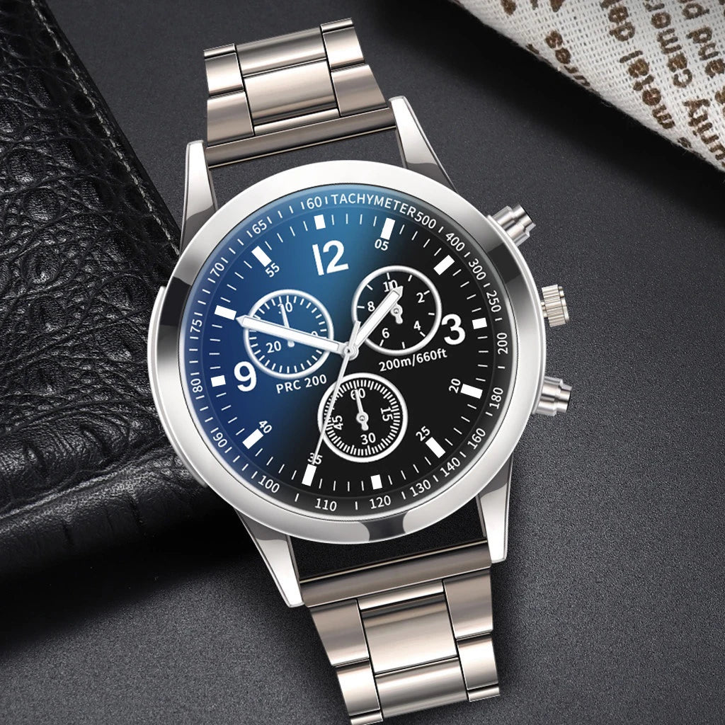 Reloj de cuarzo de negocios para hombre, 1/2 piezas, de acero, a la moda, con pulsera (caja no incluida)