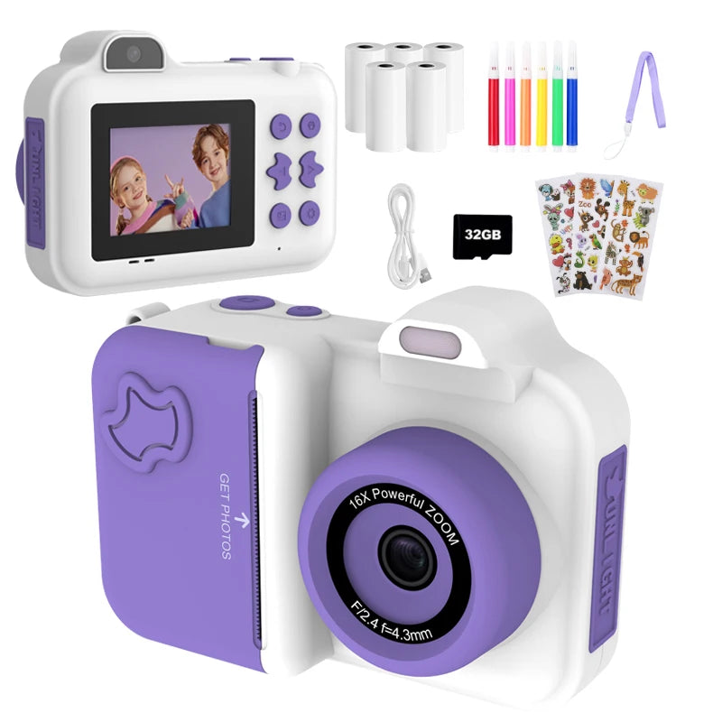 Cámara digital para niños, impresión instantánea, doble lente, grabación de video HD 1080P, 32G, para niños y niñas, regalos de Navidad, juguetes