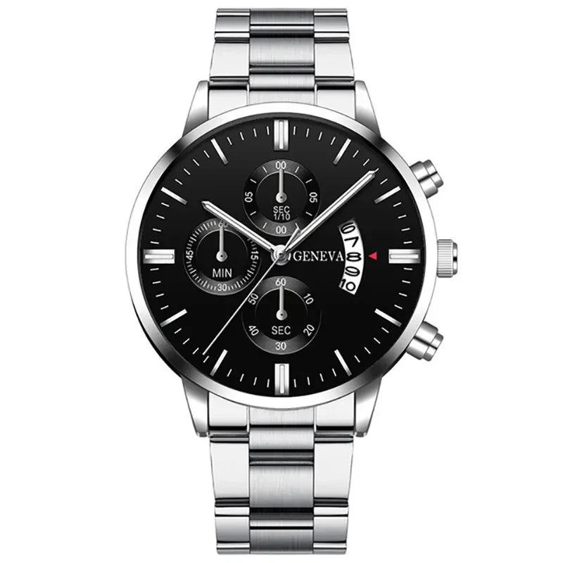 Montre Quartz Acier Inoxydable Homme — Calendrier Affaires Bracelet