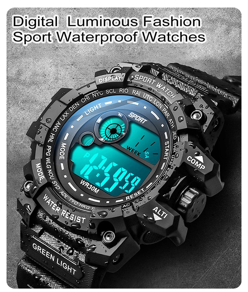 Montres numériques à LED pour hommes, mode Shoous, sport, étanche, date, armée, militaire, horloge, nouveau