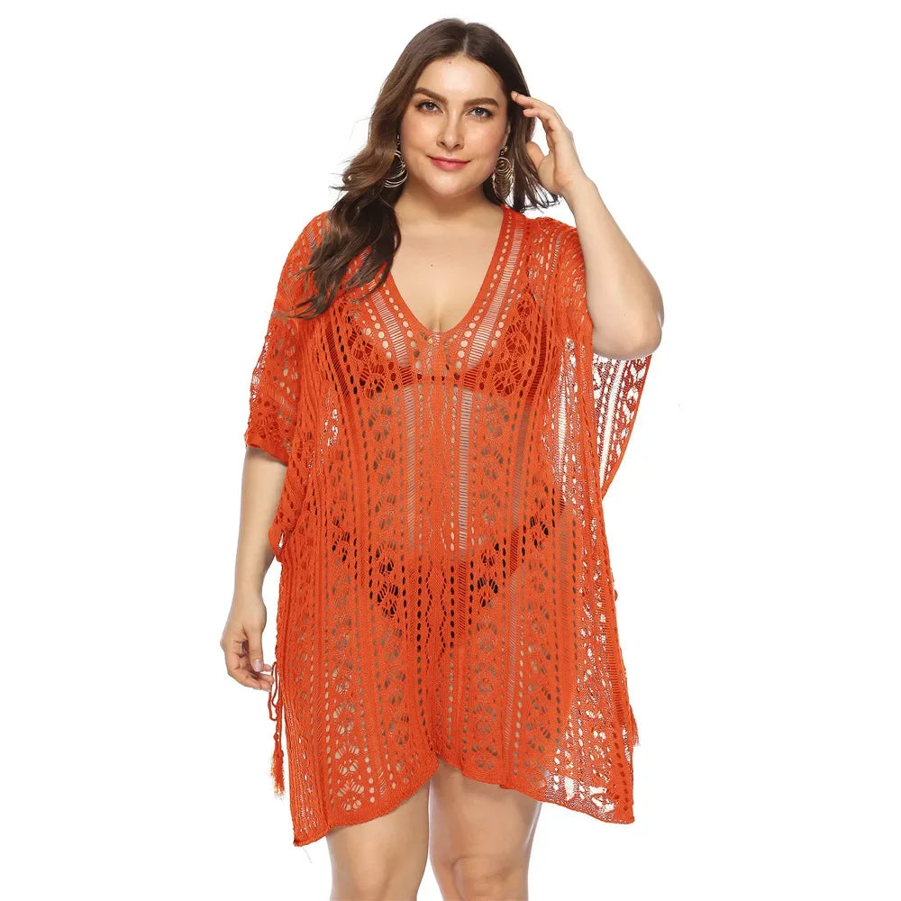 Grande taille Robe De Plage tunique maille unie Bikini couvrir maillot De Bain vêtements De Plage amples maillots De Bain pour les femmes Robe Robe De Plage