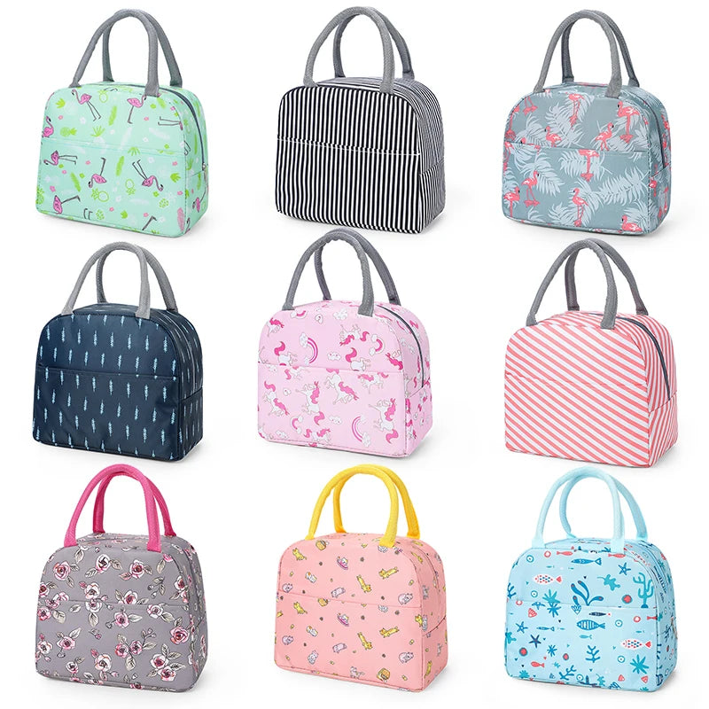 Sac à lunch en toile isotherme portable pour femmes et enfants, motif fonctionnel, glacière, nourriture thermique, sacs de pique-nique