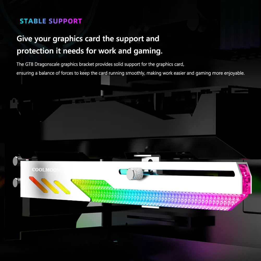 COl'hyMOON-Support de carte vidéo pour ordinateur, support GPU horizontal GT8, support de boîtier PC, kit de refroidissement, 5V ARGB