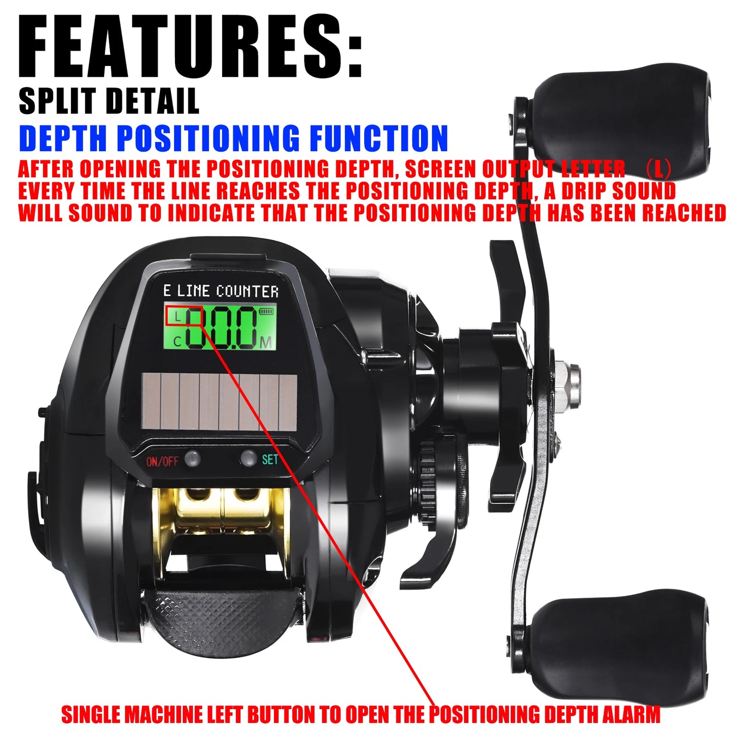 Nouveau moulinet de pêche Baitcasting électronique écran Led USB et charge solaire 7.2: 1 mer eau salée étanche coulée tambour roue coulée