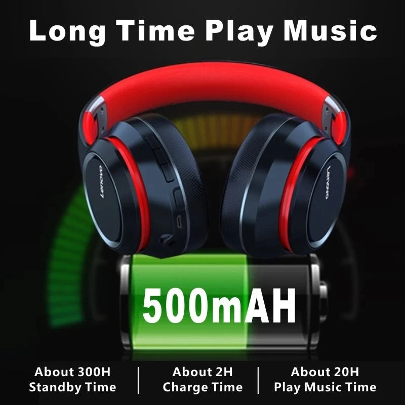 Auriculares inalámbricos plegables supraaurales con Bluetooth Lenovo HD200, auriculares con cancelación de ruido, estéreo de alta fidelidad para juegos