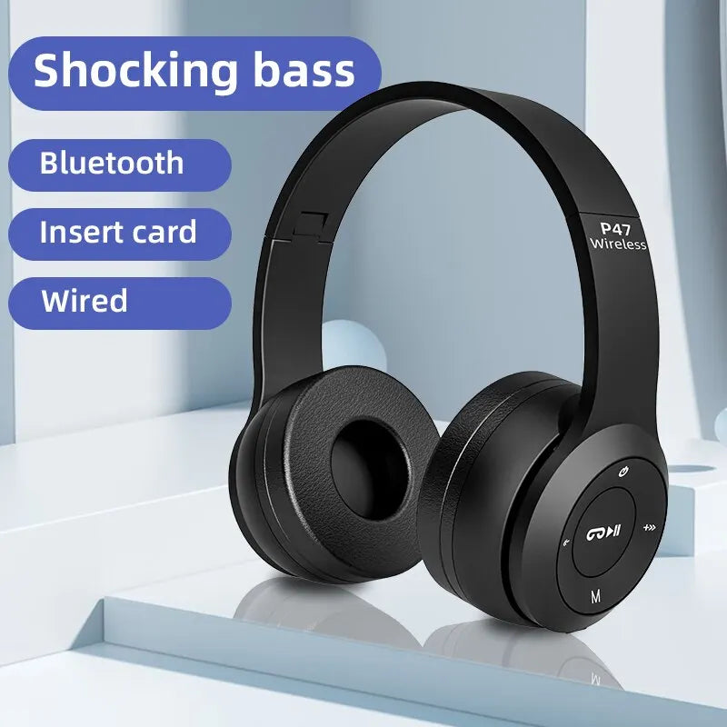 Auriculares inalámbricos P47 Bluetooth 5.0, cascos plegables, estéreo de alta fidelidad con bajos para música, juegos, para niños y niñas, para smartphone