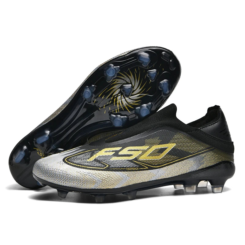Chaussures de Football FG Homme Microfibre Montantes Sans Lacets — Niveau Avancé, Pelouse EU 34–46