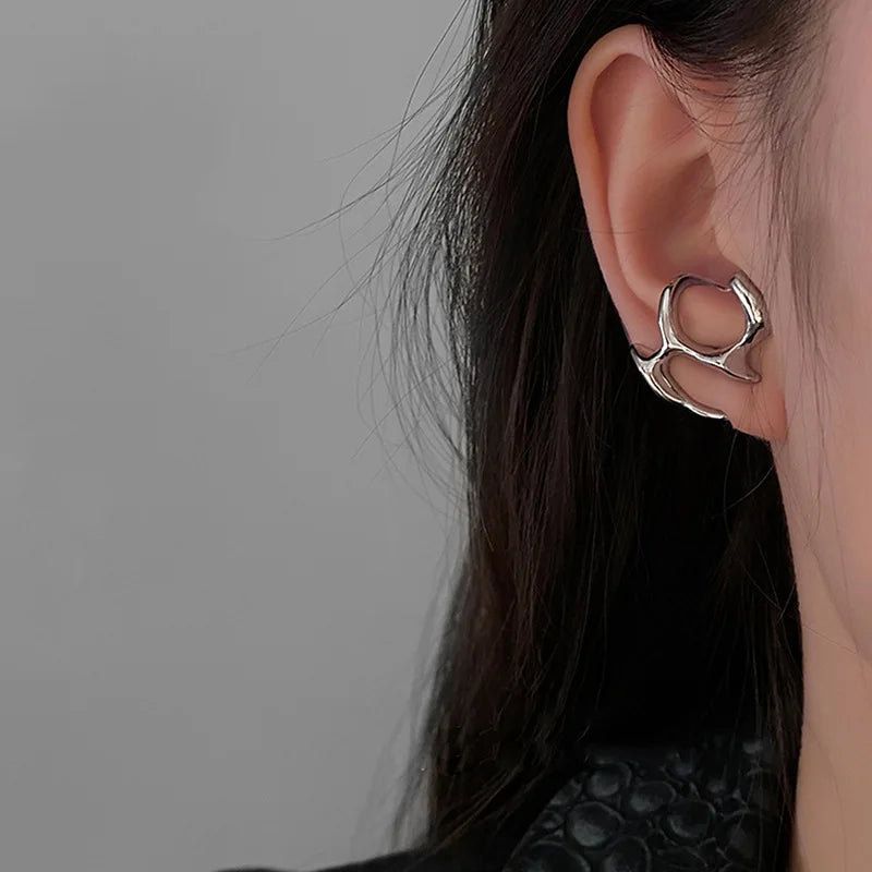 Pendientes líquidos irregulares Y2K para mujer, color plata, estilo Hip-Hop Punk, moda geométrica, Clip para chica, joyería de fiesta, tendencia 2024