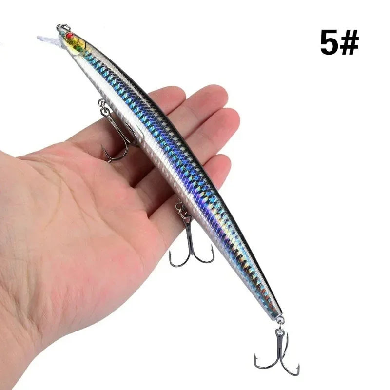 Leurre de pêche au vairon en plastique, appât Éldur, manivelle laser, gros faux poissons, appâts de pêche en mer, 16 couleurs, 18cm, 24g