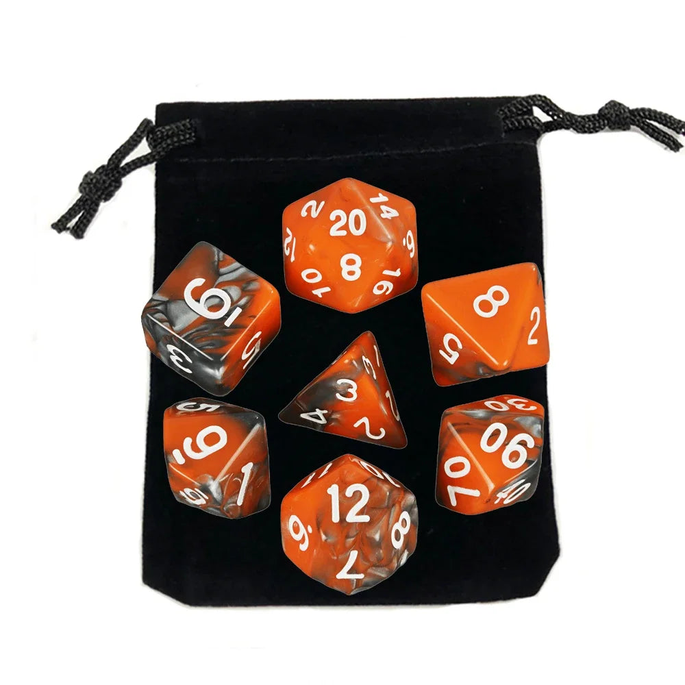 Dados poliédricos con bolsa, juego de mesa, desayunos, DnD, d4,d6,d8,d10,d %,d12,d20, 7 piezas