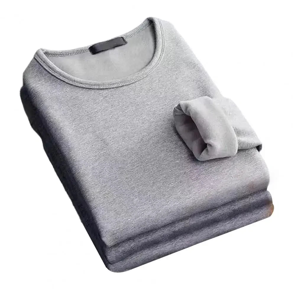 Winter Men's Thickened Velvet Warm Top Long-Sleeved Thermal Underwear Men's Round Neck Fashion T-shirt