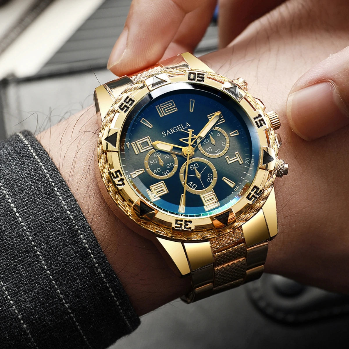 Set of quartz watches for businessmen, Arabic dial, steel strap, men's fashion, no box, 2 pieces per set